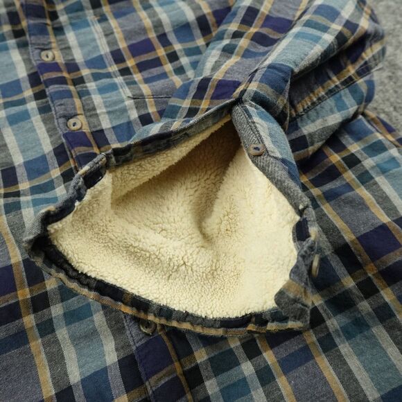 Carbon 2 Cobalt Jacket Mens Medium Blue Plaid Sherpa Lined Flannel Shacket Adult - Picture 6 of 12